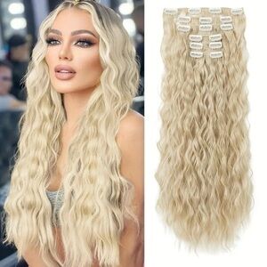 Natural Curly Ash light Blonde Volumizing beautiful Hair extesnsions Set 24 in